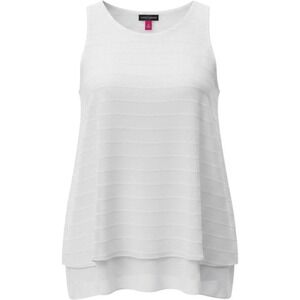 Vince Camuto Womens White Textured Stripe Layered Split Back Sleeveless Blouse S